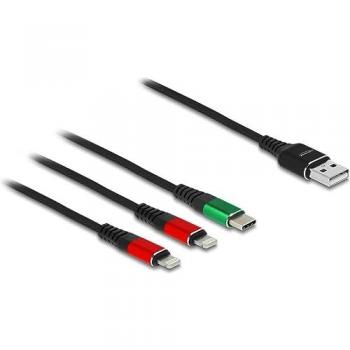 Cable de carga USB 3 en 1 Tipo A a 2 x Lightning y USB-C, 30 cm