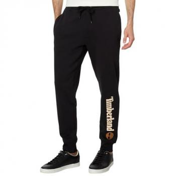 Pantalón deportivo Timberland Kennebec River negro con logo lineal para hombre, L, algodón cepillado, ajuste regular
