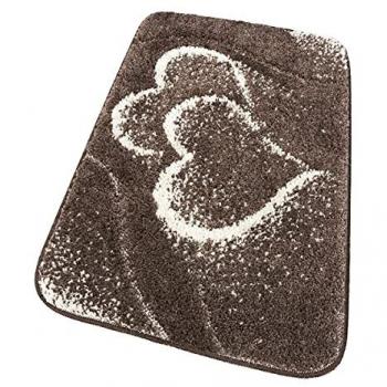 Alfombra de baño antideslizante absorbente suave 60x120 cm color marrón con corazones - 100% Made in Italy