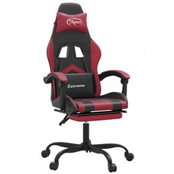 Silla gaming con reposapiés cuero sintético negro rojo tinto