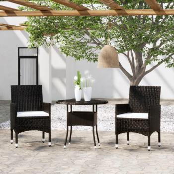 Set de comedor de jardín 3 piezas Polyrattan negro con estructura de ratán sintético, color negro, incluye dos sillas y una mesa, diseño resistente a la intemperie, fácil mantenimiento y limpieza