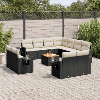 12-Piece Black Poly Rattan Garden Sofa Set with Cushions