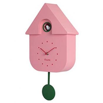 Reloj de Cuco Rosa con Dial Verde - Reloj Pared Original de Plástico ABS (21,5 x 8 x 41,5 cm)
