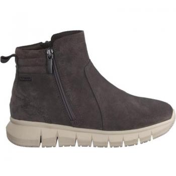 Cómoda Botín mujer 86414 de TAMARIS CONFORT en suave nubuck gris, plantilla anatómica extraíble, ajuste doble cremallera, membrana impermeable Duo-Tex, piso flexible, altura tacón bajo (3