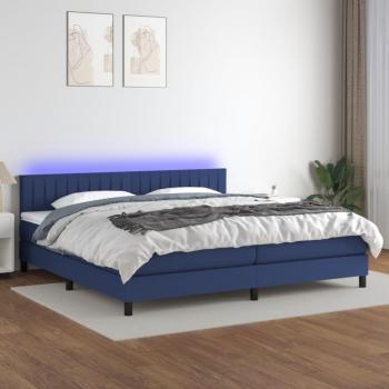 Cama box spring con colchón de muelles y luces LED azul 200x200 cm tela