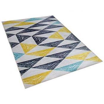 Alfombra Multicolor Geométrica 140 x 200 cm Kalen - Diseño Triangular en Gris, Amarillo y Verde Menta