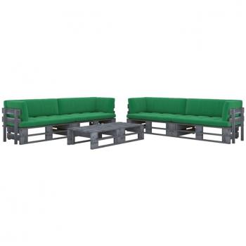 Muebles de palets 6 pzas y cojines madera pino impregnada gris