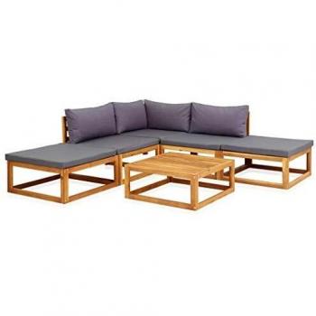 6-Piece Garden Lounge Set with Cushions - Solid Acacia Wood