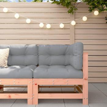 Sofá esquinero de madera maciza de pino con cojines en colores natural, blanco y gris para terraza, muebles de jardín exterior