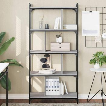 Librería 5 estantes de madera ingeniería 76x32x158 cm en colores Negro, Roble Sonoma y Roble ahumado - Mueble de almacenaje para oficina, estudio y dormitorio