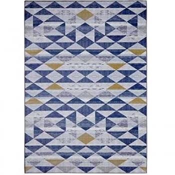 Bedsure Alfombra Salón Pelo Corto - Alfombra Moderna para Comedor Que se Pueden Fregar, Alfombras Colores Verano de Diseño Rombo y Estilo Nórdico, 120x170 cm, Amarilla