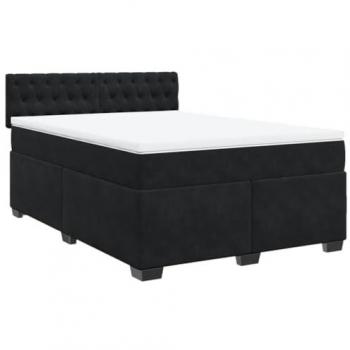 Cama box spring con colchón de muelles en terciopelo negro 140x200 cm