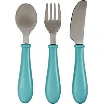 Conjunto de cubiertos de aprendizaje Béaba Azul Verde Claro Metal 3 Piezas, acero inoxidable, 3 piezas, diseño liso