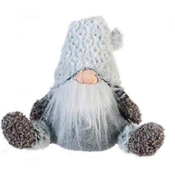Gnomo de Navidad en tela gris, decorativo y funcional como sujetapuertas, 35x16x24 cm