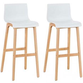 Set de 2 Taburetes Hover con Asiento de Polipropileno Blanco y Estructura de Madera Natural