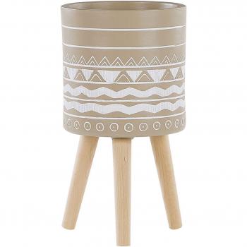 Beliani Maceta de exterior en material sintético beige H55 con características de diseño moderno y resistencia a la intemperie