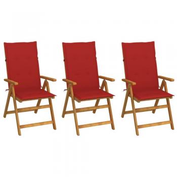 Folding Garden Chairs Set of 3 with Cushions Solid Acacia Wood