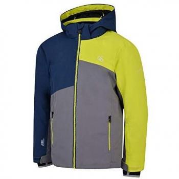 Dare 2b Chancer Waterproof Breathable High Loft Insulated Hooded Ski Snowboard Jacket with Detachable Snow Skirt and Articulated Sleeve Design Chaqueta, Infantil, Aluminium Grey/Admiral Grey, 3-4