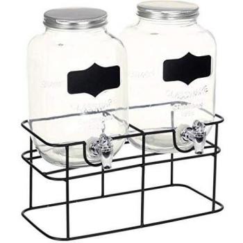 vidaXL 2 dispensadores de bebidas con soporte, grifo, dispensador de agua, dispensador de zumo, dispensador de zumo, vaso de 2 x 4 l