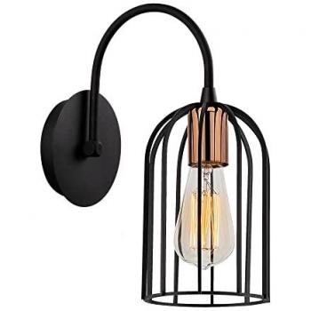 Aplique de pared WELLHOME de hierro negro, 14x14x30 cm, casquillo E27, máximo 40 W