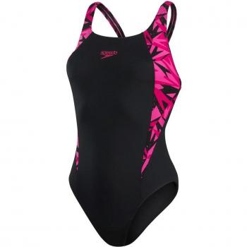 Speedo - Bañador de mujer Hyperboom Splice Muscleback Negro/Rosa