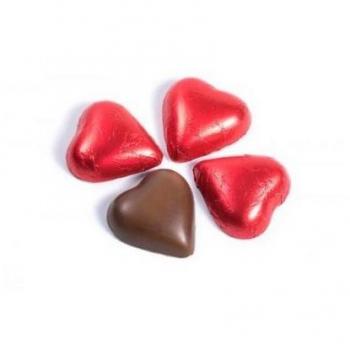 BOMBONES CORAZONES ROJOS CHOCOLATE CON LECHE BOLSA 1KG