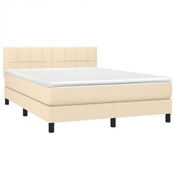 Cama box spring colchón y luces LED tela crema 140x190 cm