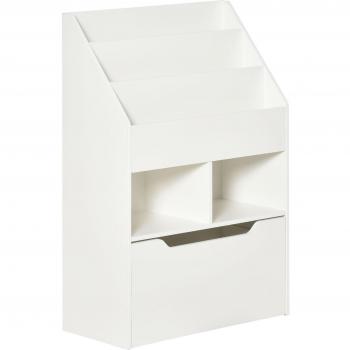 Estantería Infantil de Madera con 3 Compartimentos 2 Cubos y Cajón Móvil con 4 Ruedas Librería Infantil