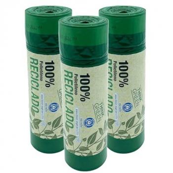 Bolsas de basura 100% recicladas con autocierre, 3 rollos de 20 bolsas (60 bolsas), capacidad 30L, dimensiones 55x60 cm