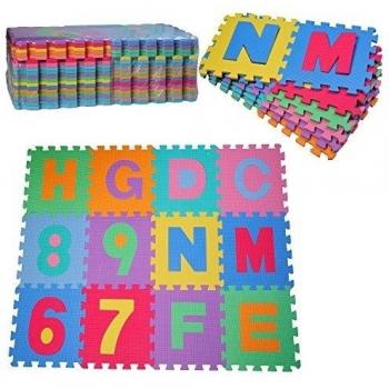 HOMCOM Alfombra Puzzle Infantil 36 Piezas de 31x31cm Números del 0 al 9 y 26 Letras Alfabeto Goma Espuma Alfombrilla de Juego para Bebés y Niños de 3,24㎡