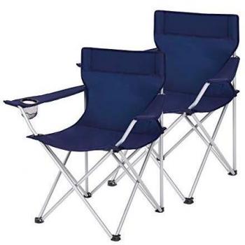 Sillas de Camping Plegables Portátiles con Reposabrazos y Porta Vaso, Set de 2, Capacidad 120 kg, Color Azul Oscuro