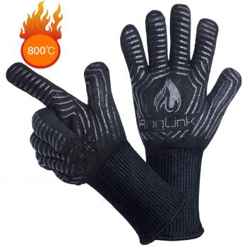 AngLink Guantes Barbacoa, Resistentes Al Calor Extremo hasta 800°C 1 Par Guantes de Cocina Antideslizante para Horno Microondas y Parrilla, Guantes para Cocinar Chimenea Hornear Asar 33cm