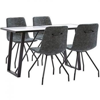 vidaXL Juego de Comedor 5 Piezas Cuero Sintético Mobiliario Decoración Interior Casa Hogar Robusto Duradero Resistente Funcional Práctico Útil Negro