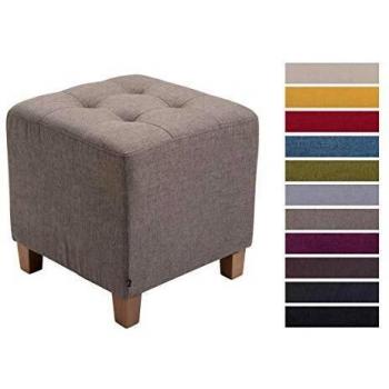 Taburete Bajo Pharao Tapizado en Tela Taupe con Patas de Madera Clara