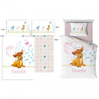 Juego de Ropa de Cama Infantil Disney Bambi con Funda nórdica y Funda de Almohada Reversible de algodón