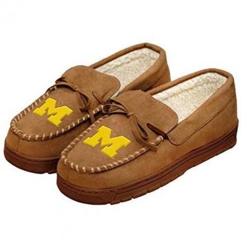 FOCO NCAA Michigan Wolverines Mens College Team Logo Moccasin Slippers ShoesCollege Team Logo Moccasin Slippers Shoes, Tan, Large