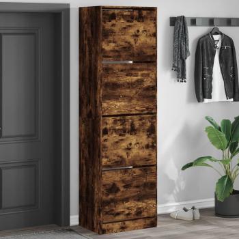 Zapatero con 4 cajones abatibles en roble ahumado, dimensiones 60x42x204 cm