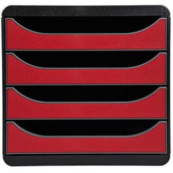 Módulo individual BIG-BOX Exacompta 310718D para documentos A4 con 4 cajones, dimensiones 347x278x267 mm, color rojo carmín