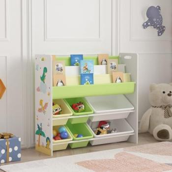Estantería Infantil Rødøy 78x86x27 cm - Motivo de Dinosaurio con 6 Cajas