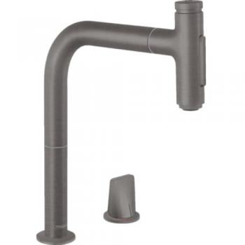 Grifo de cocina empotrable Hansgrohe Metris Select M71 200 con ducha extraíble, 2 chorros, acabado en negro cromo cepillado
