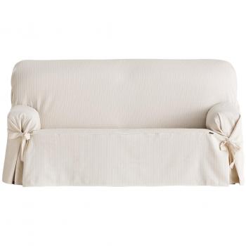 Eysa Bianca - Funda de sofa con lazos delanteros y traseros, 100% algodón, Crudo, Tres Plazas