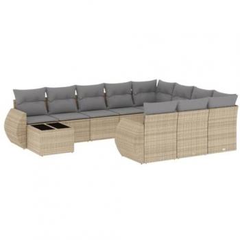 Set de sofás de jardín 11pzas con cojines ratán sintético beige