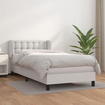 Cama Box Spring con Colchón de Cuero Sintético Blanco 90x200 cm