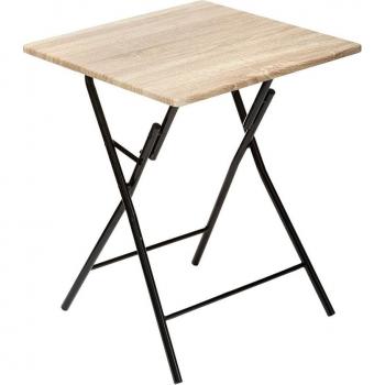 Mesa auxiliar plegable cuadrada de metal y MDF, dimensiones 60 x 60 cm, fabricada en madera MDF y acero