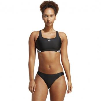 Bikini de natación adidas 3s sporty mujer, color negro con detalles en blanco, tejido resistente al cloro, secado rápido, tirantes ajustables y diseño deportivo