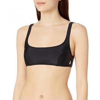 Volcom Simply Solid Scoop Parte Superior Bikini, Mujer, Black, L