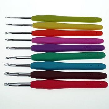 Juego de agujas de ganchillo Cheffort, 9 piezas, juego de agujas de ganchillo, empuñadura ergonómica, juego de colores brillantes y divertidos, 9 tamaños, regalo para madre, juego de agujas de ganchillo de aluminio