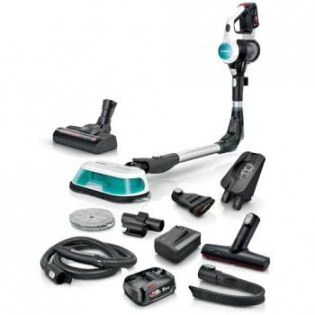 Aspiradora de Pie y Escoba Eléctrica Bosch BSS712XHYG 2 en 1, Sin Bolsa, HEPA, con 2 Baterías y Cargador Rápido, Color Blanco