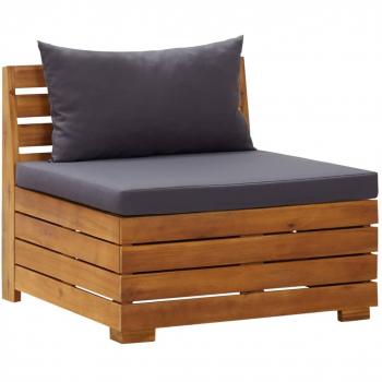 Sofá seccional central 1 pza con cojines de madera maciza acacia en color Blanco crema y Gris oscuro, ideal para terraza y jardín, incluye muebles de salón exterior