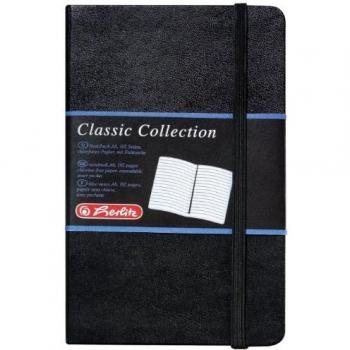 Cuaderno Herlitz Classic A6, 96 hojas, forrado en negro con cinta de lectura y bolsillo desplegable